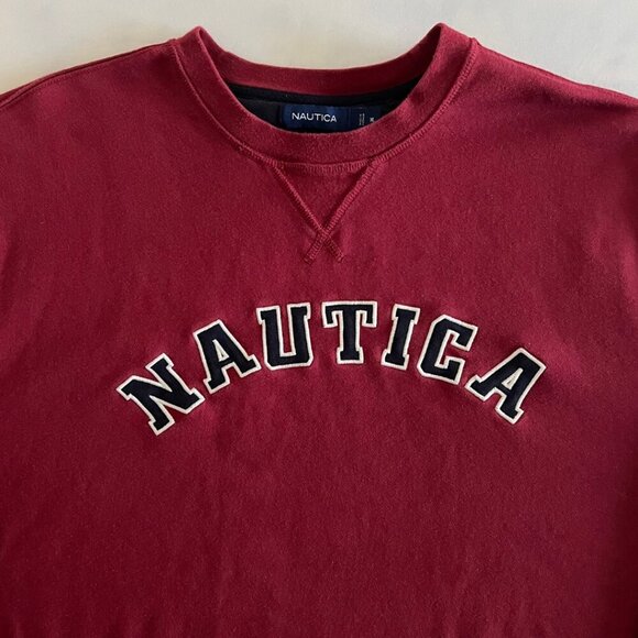 Nautica Red Fleece Crewneck Deck Sweater - Picture 3 of 8